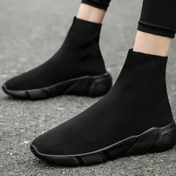 Women Boots Fashion Sneaker Plus Size Socks Shoes Breathable High-top Stretch Fabric Slip-On Casual Women Shoes 45 46 2025 New