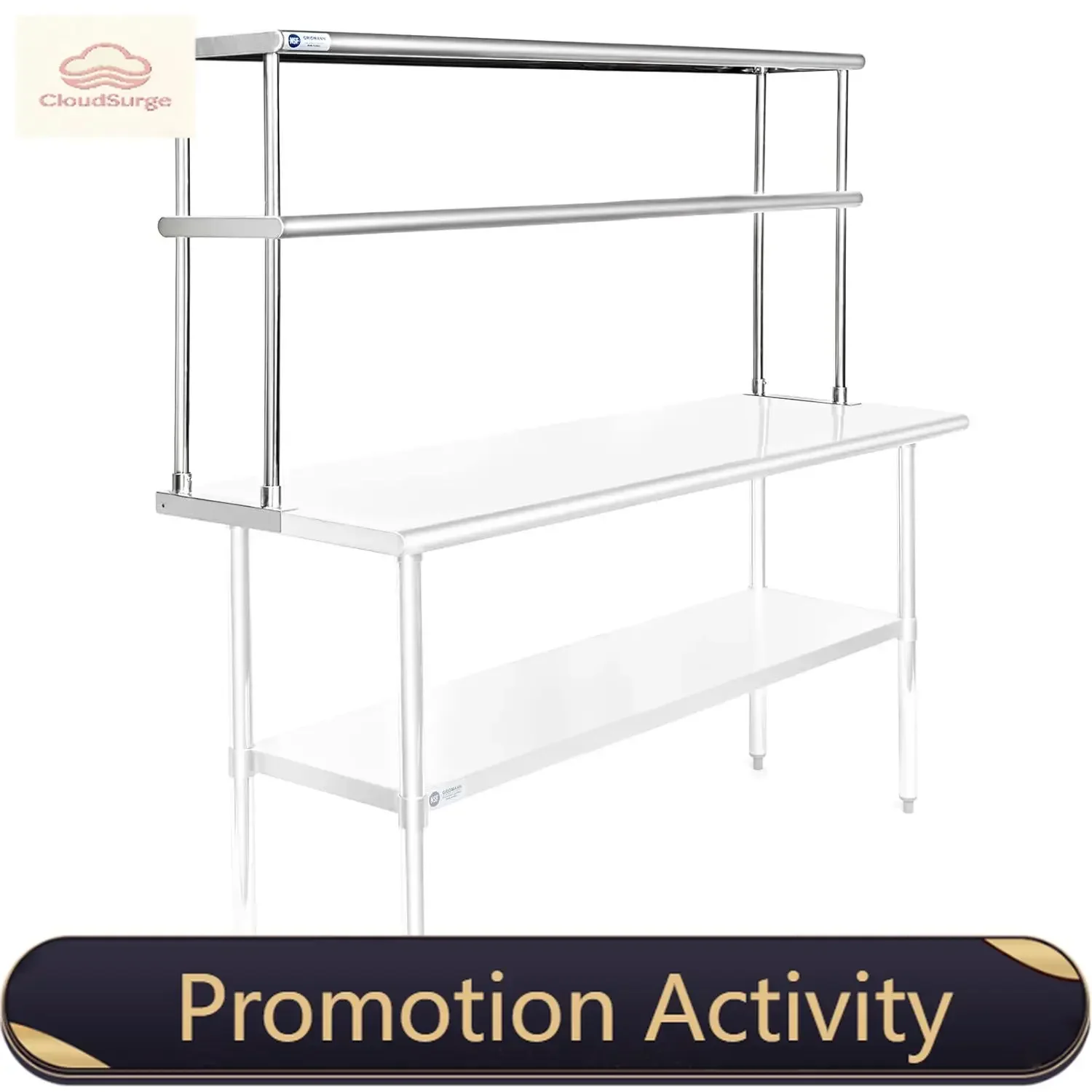 

NSF Stainless Steel Commercial 2 Tier Double Overshelf 60 in. x 12 in. for Kitchen Prep & Work Table