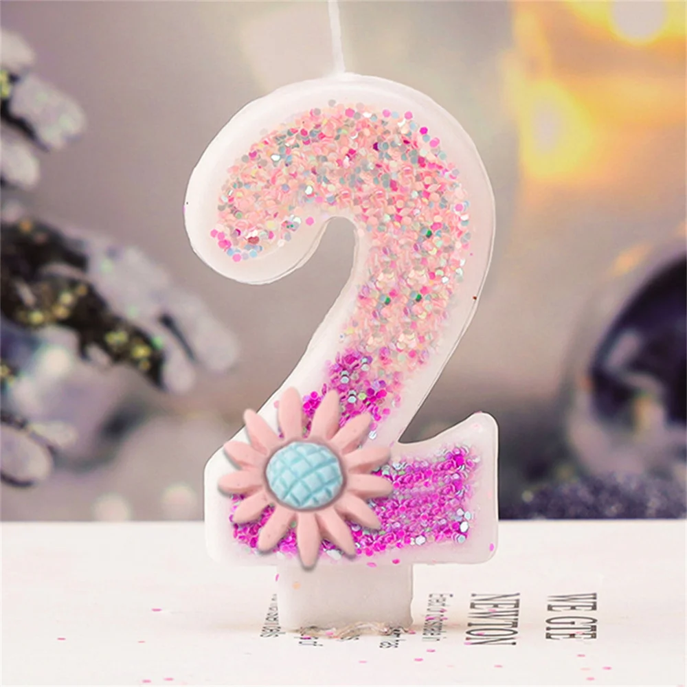 Number 0-9 Candle Cake Toppers with Daisy Macaron Color Digital Candle Happy Birthday Cake Decorations For Girls Party Supplies