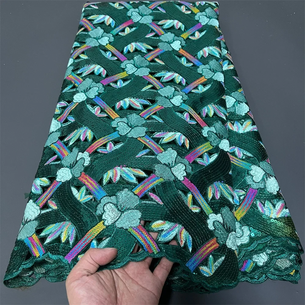 

2025 African Nigerian High-Quality Sequins Tulle for Prom Dresses Lace Fabric Embroidery Net Cloth Beads Sewing 5Yard ZJ081