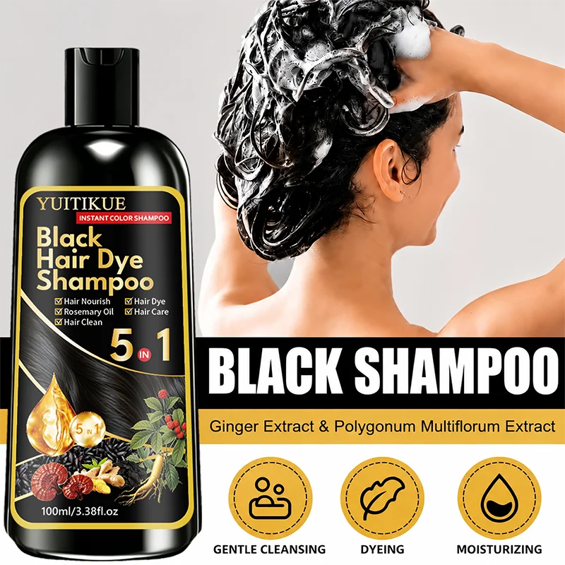 Instant Black Hair Coloring Shampoo All-in-One Dye & Care At Home Hair Dye Product Cover Grey White Hair - view 5