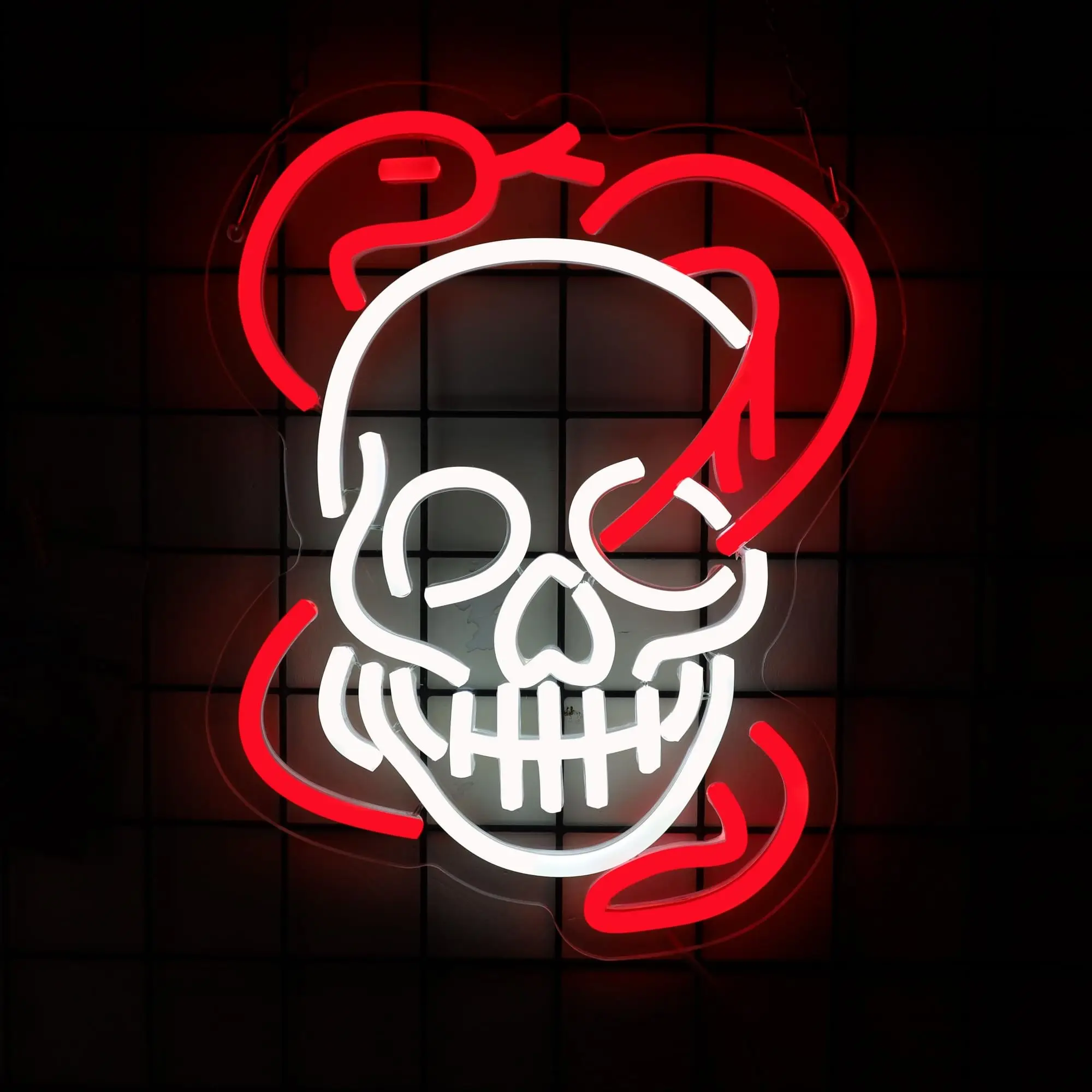Halloween Skull and Snake Neon Sign Dimmable LED Light Wall Decor for Game Room Men's Study Room Party Gift for Kids
