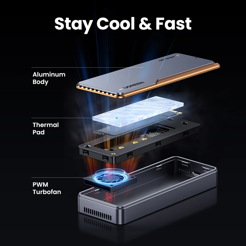 Imagem -03 - Ugreen-nvme Ssd Case Gabinete Ssd M.2 para Adaptador Usb 4.0 para M.2 Nvme Pcie Colete de Refrigeração Embutido Estojo de Alumínio 40gbps