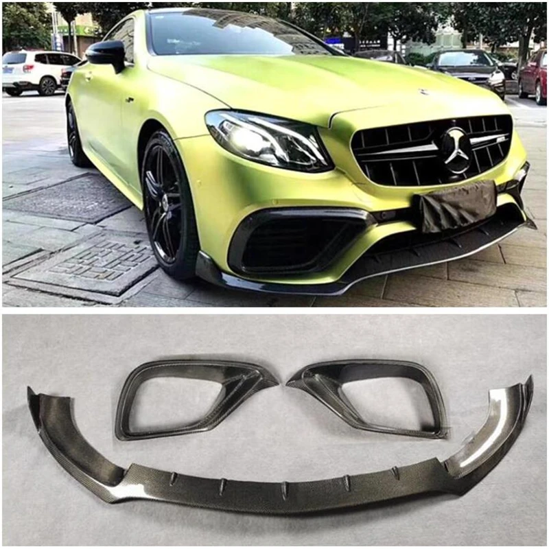 For Mercedes Benz E Class W213 E63 E63S AMG 2016-2020 Real Carbon Fiber Front Bumper Lip Spoiler Fog light Air Vent Outlet Cover