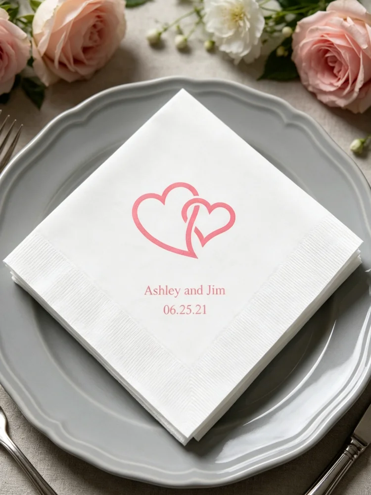 Personalized Monogram Paper Cocktail Napkins Custom Printed Beverage Napkins for Wedding Anniversary Engagement Party Table
