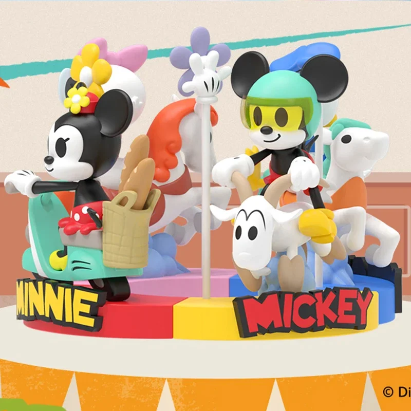 Disney personagens caixa cega mickey e amigos carrossel série bonito caixa mistério kawaii modelo brinquedo para crianças presente do feriado genuíno