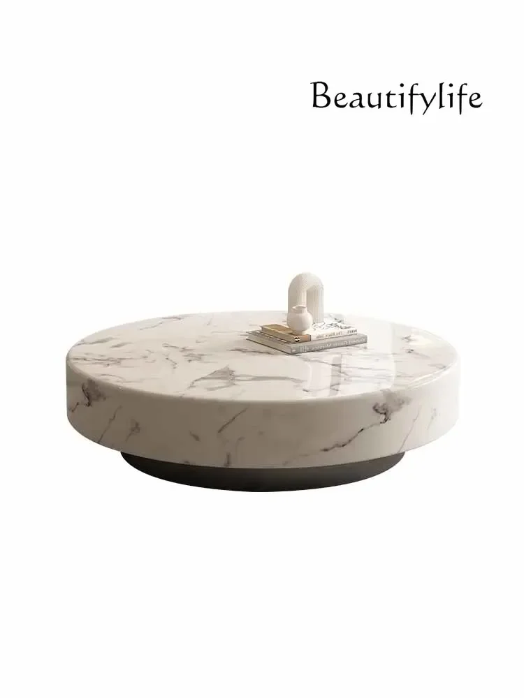 round Coffee Table Marble Living Room Home Cream Style Large Apartment Natural Marble