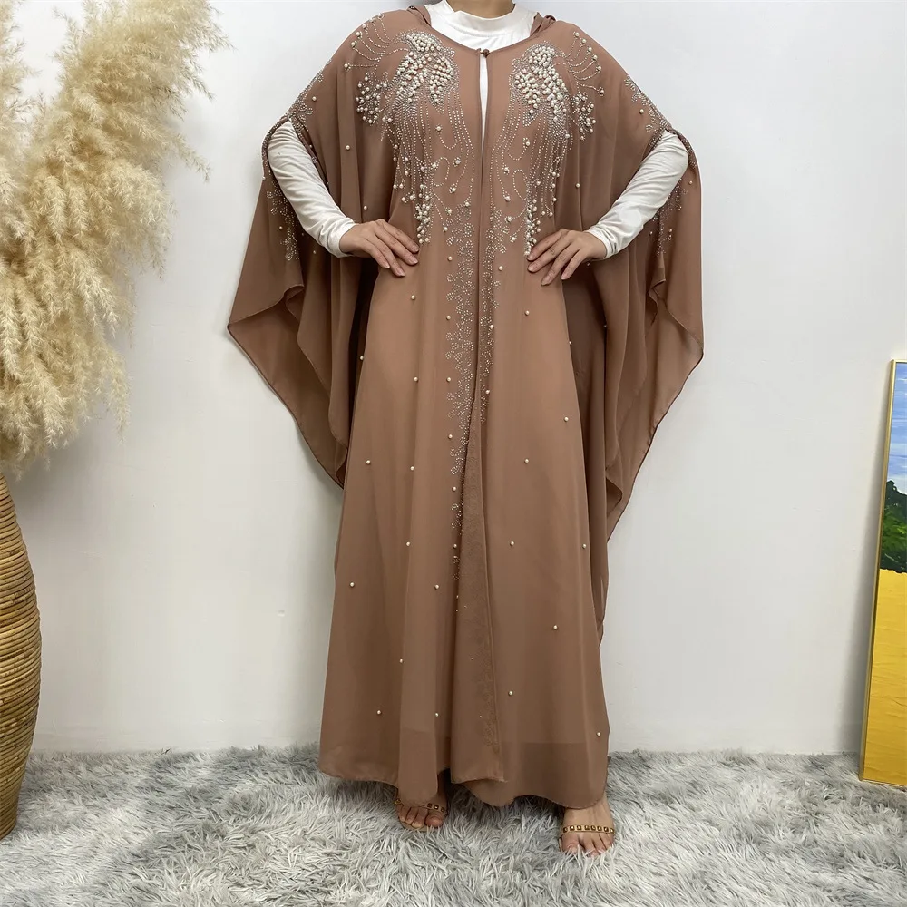 Luxury Diamond Muslim Open Abaya Cardigan Women Bat Sleeve Maxi Dresses Turkey Arab Kimono Robe Kaftan Morocco Eid Party Abayas