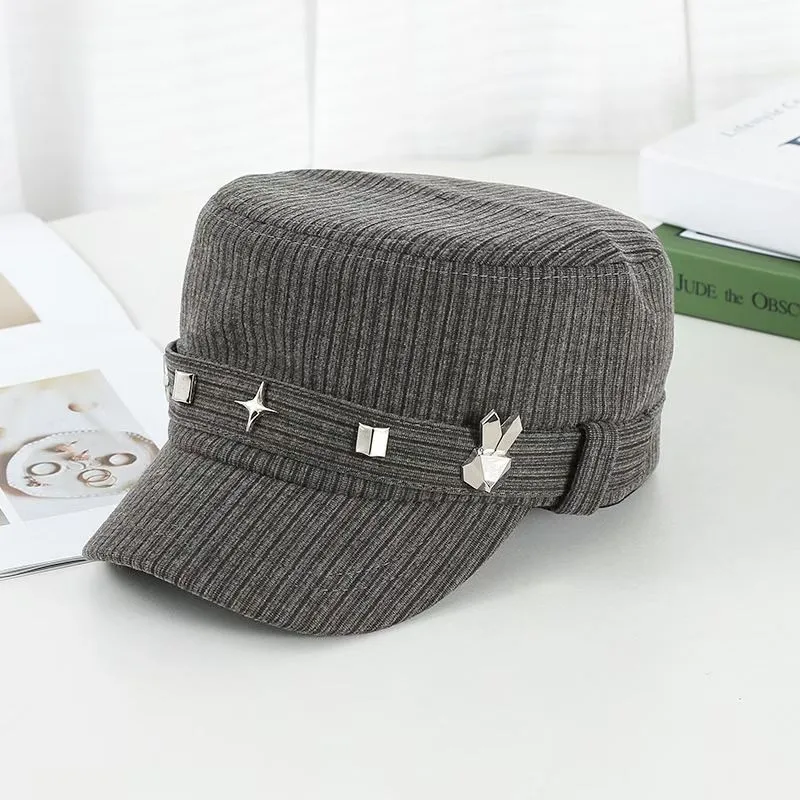 New Style Big Brim Knight Hat for Women with Large Head Circumference Striped Autumn and Winter Equestrian Hat Fashionable Beret