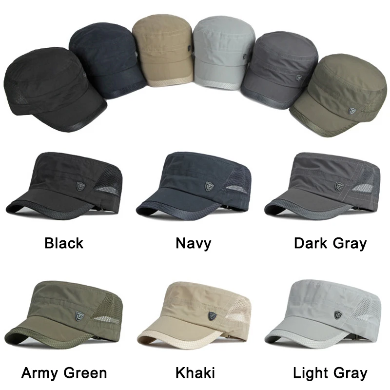 Quick Dry Military Hats For Men Summer Flat Top Baseball Caps Women Outdoor Army Cap Mesh Breathable  casquette Militaire