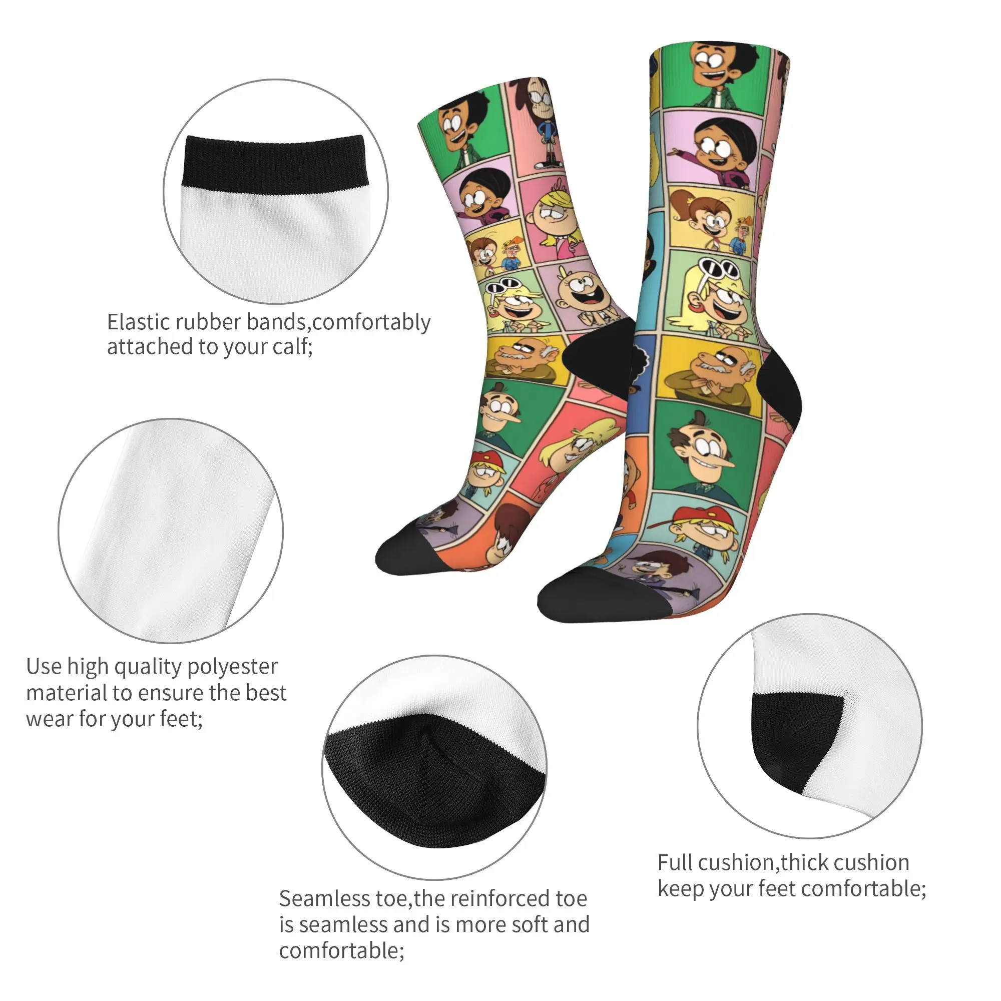 ถุงเท้าลายการ์ตูน L-Loud Houses สำหรับครอบครัว ถุงเท้าสไตล์โกธิค ถุงเท้ากันลื่นสำหรับฤดูใบไม้ร่วง ถุงเท้าผู้ชายแบบยูนิเซ็กซ์ ถุงเท้าลายกราฟิกนุ่มปานกลางสำหรับเล่นสเก็ตบอร์ด