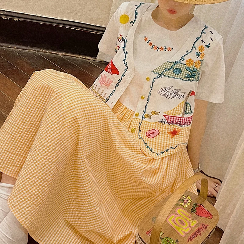 

Жилет VIMAG с тяжелой вышивкой и пэчворком, имитация двухслойного, повседневный летний женский жилет, круглый вырез, новый стиль