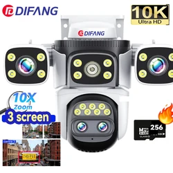 10K 20MP WiFi IP Camera Outdoor 10X Zoom Four LensThree Screen Ai Track Home Protection 8K Waterproof Home Security Camera