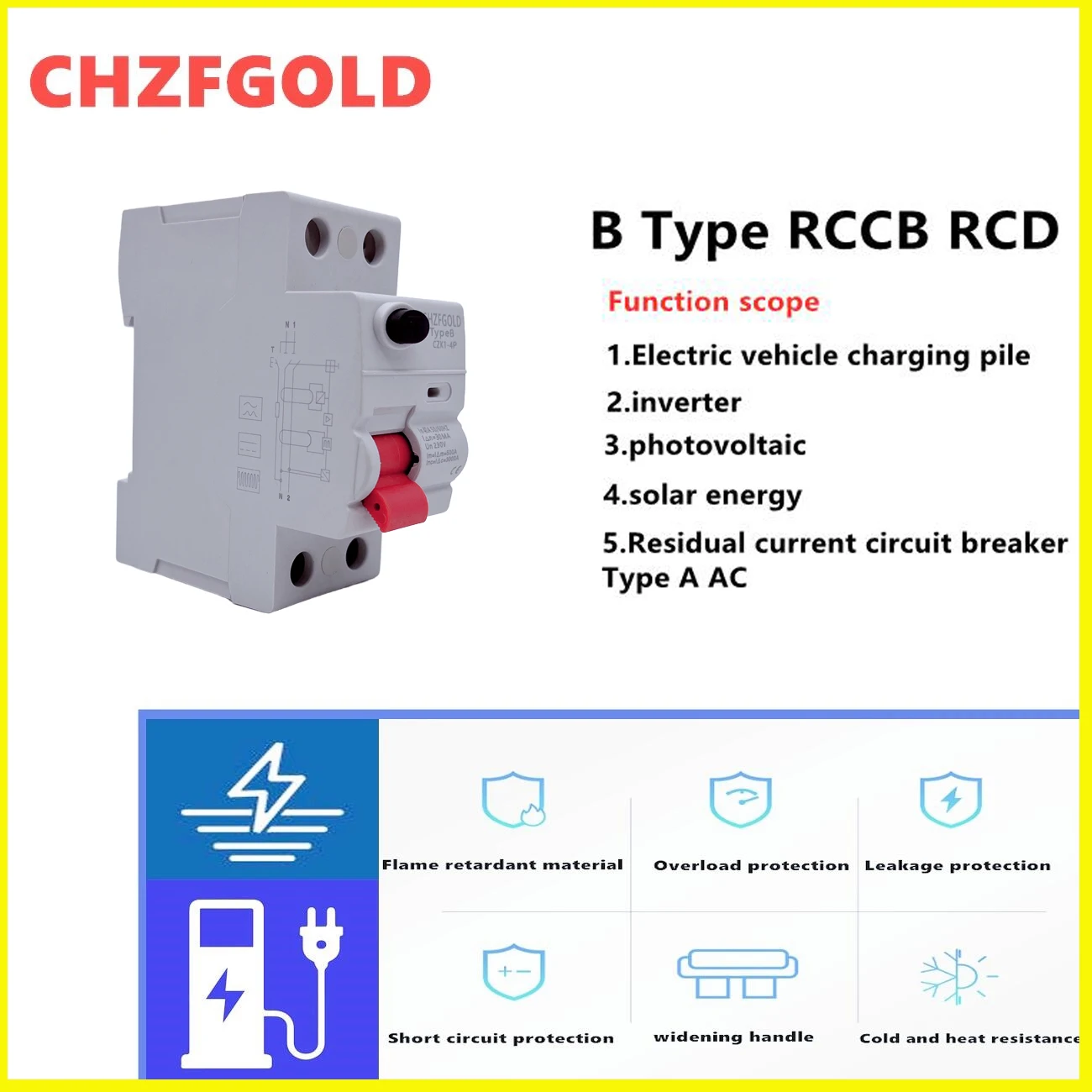 

RCCB Motor Solar A Type AC B Residual Current Circuit Breaker Rail Car Charging Pile Inverter Household 10KA ELCB RCD