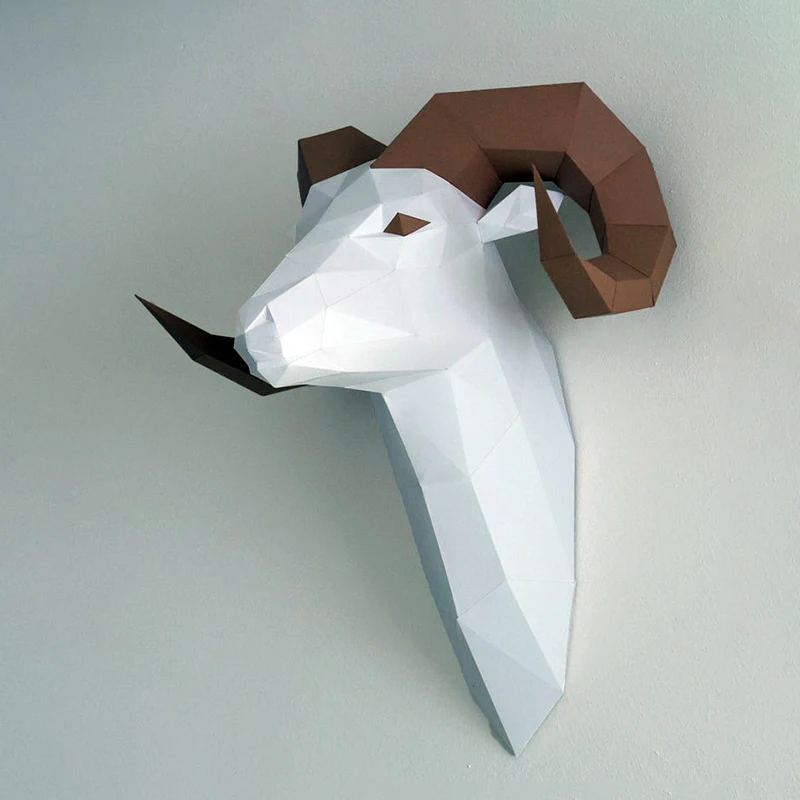 42cm Bighorn 3D Paper Model Animal Goat Origami Papercraft Room Hanging Decoration DIY Wall Ornament Handmade Creative Toys