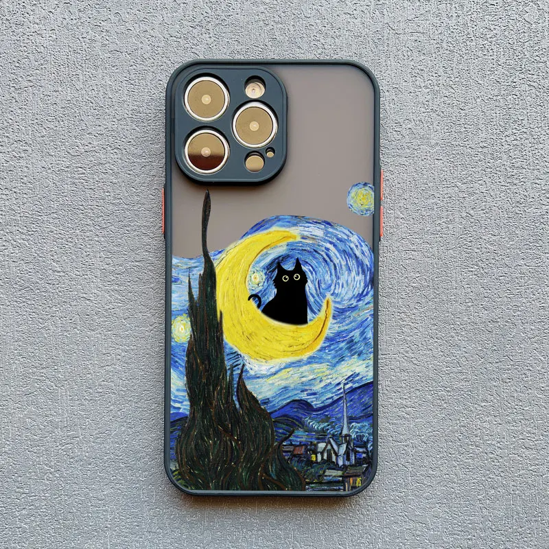 Retro Ölgemälde Van-Gogh Katze Handyhülle für iPhone 17 15 13 12 11 Pro Max Mini 16 14 Pro Max 15 Plus X XS XR stoßfeste Hülle – Detail 9