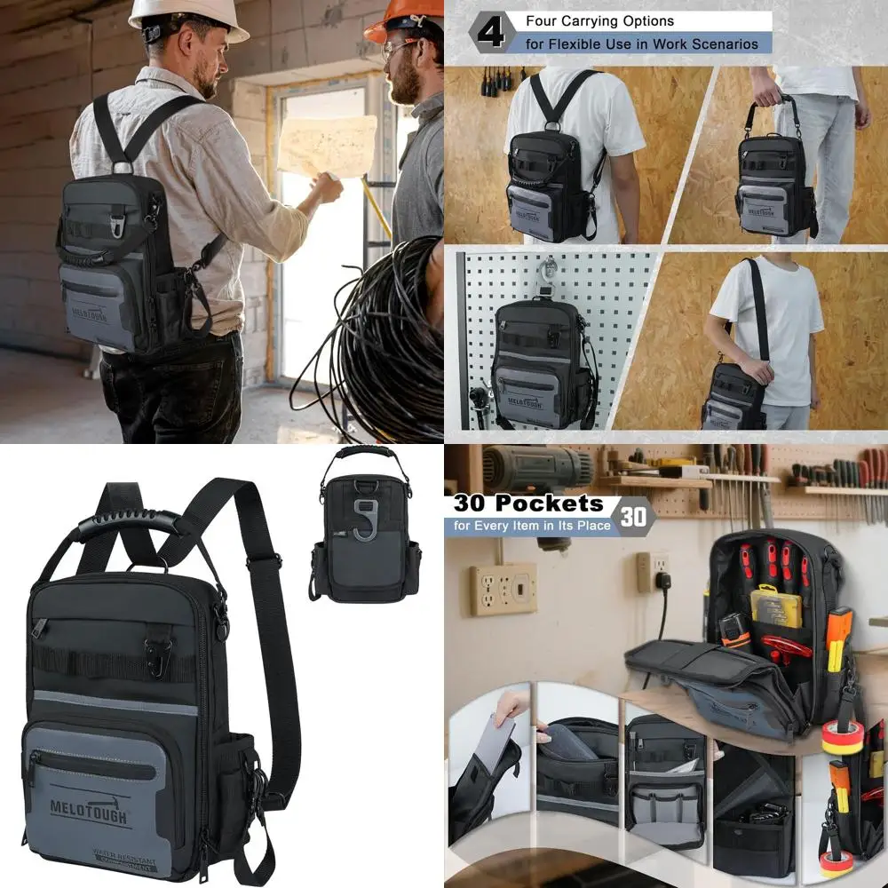 

Прочный рюкзак для инструментов на 30 карманов для мужчин — водонепроницаемый, с двойными лямками, для электриков и техников