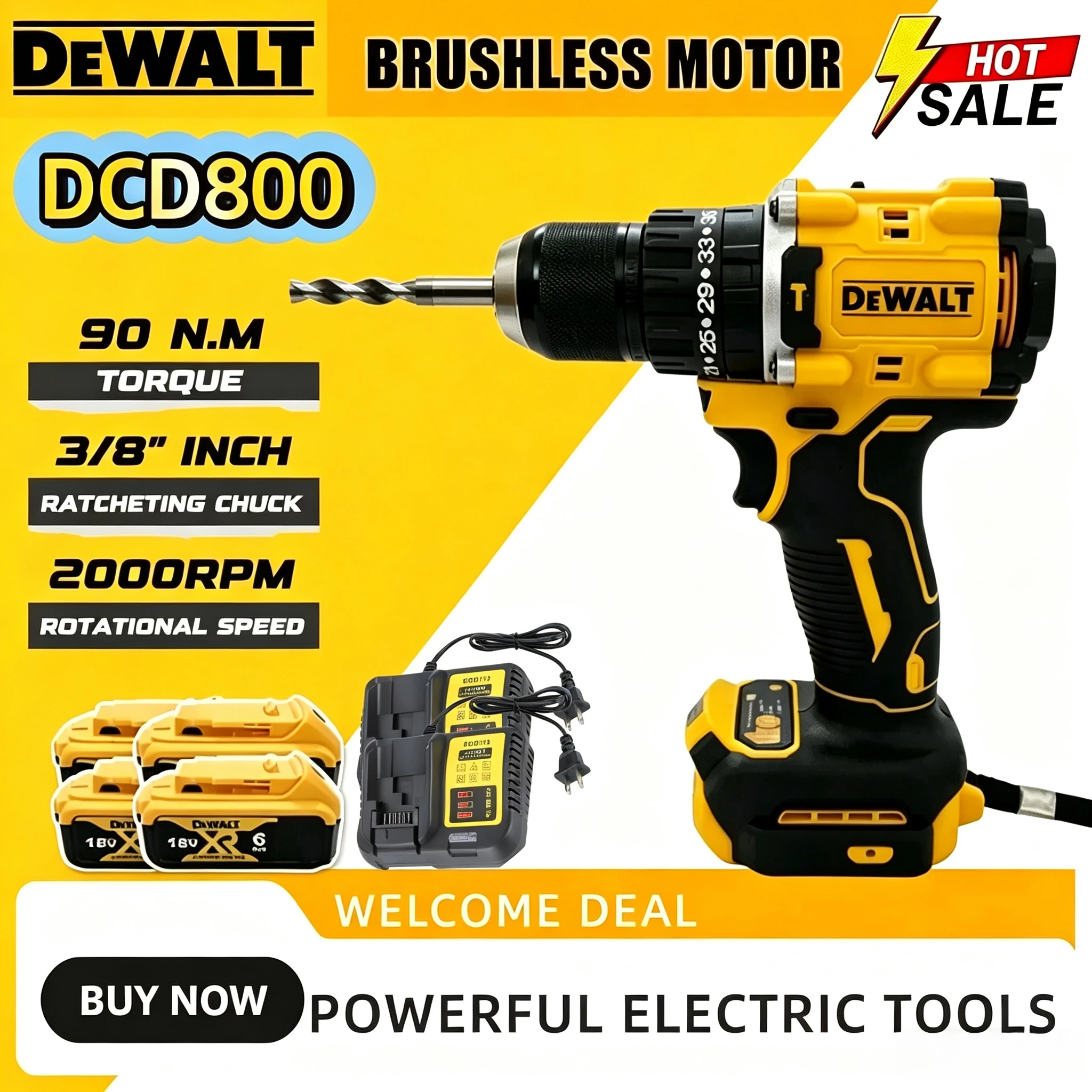 Dewalt DCD800 2000RPM Cordless Brushless Drill/Driver 1/2 Inch Electric Screwdriver 20V Lithium Power Tool For Dewalt Battery