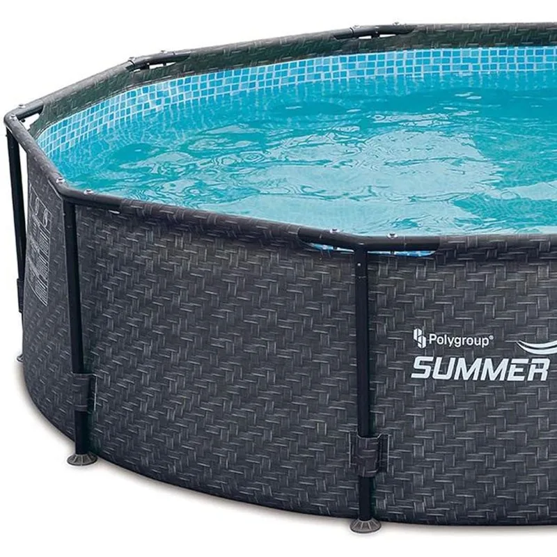 P20010301 Active 10ft x 30in Outdoor Round Frame Above Ground Swimming Pool Set with 120V Filter Pump with GFCI, Gray Wicker