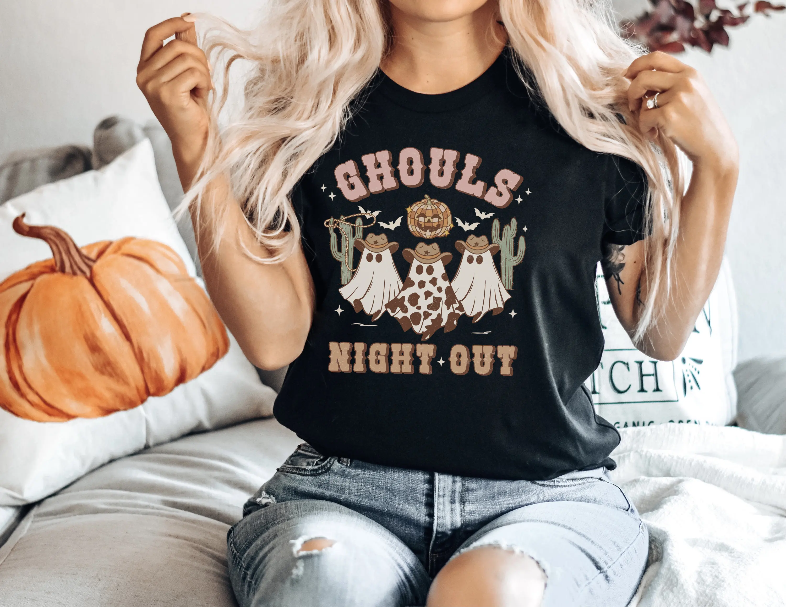 Ghouls Night Out T Shirt Cowgirl Costume Retro Halloween Yee Haw Midwest Western Yeehaw Howdy