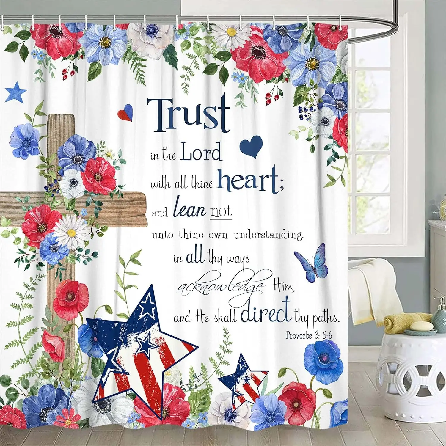 Inspirational Floral Shower Curtain Christian Bible Verse Bathroom Decor Farmhouse Rustic Lovely 180x180cm