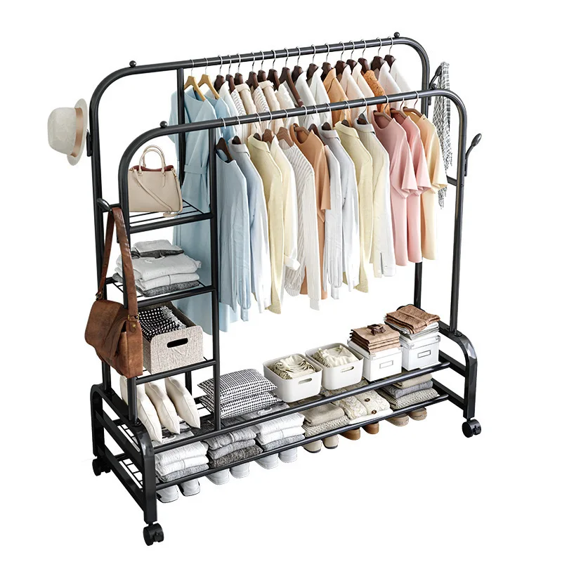 

Simple coat rack Bedroom Floor-to-ceiling indoor room Double pole drying Clothes rack Household clothes storage