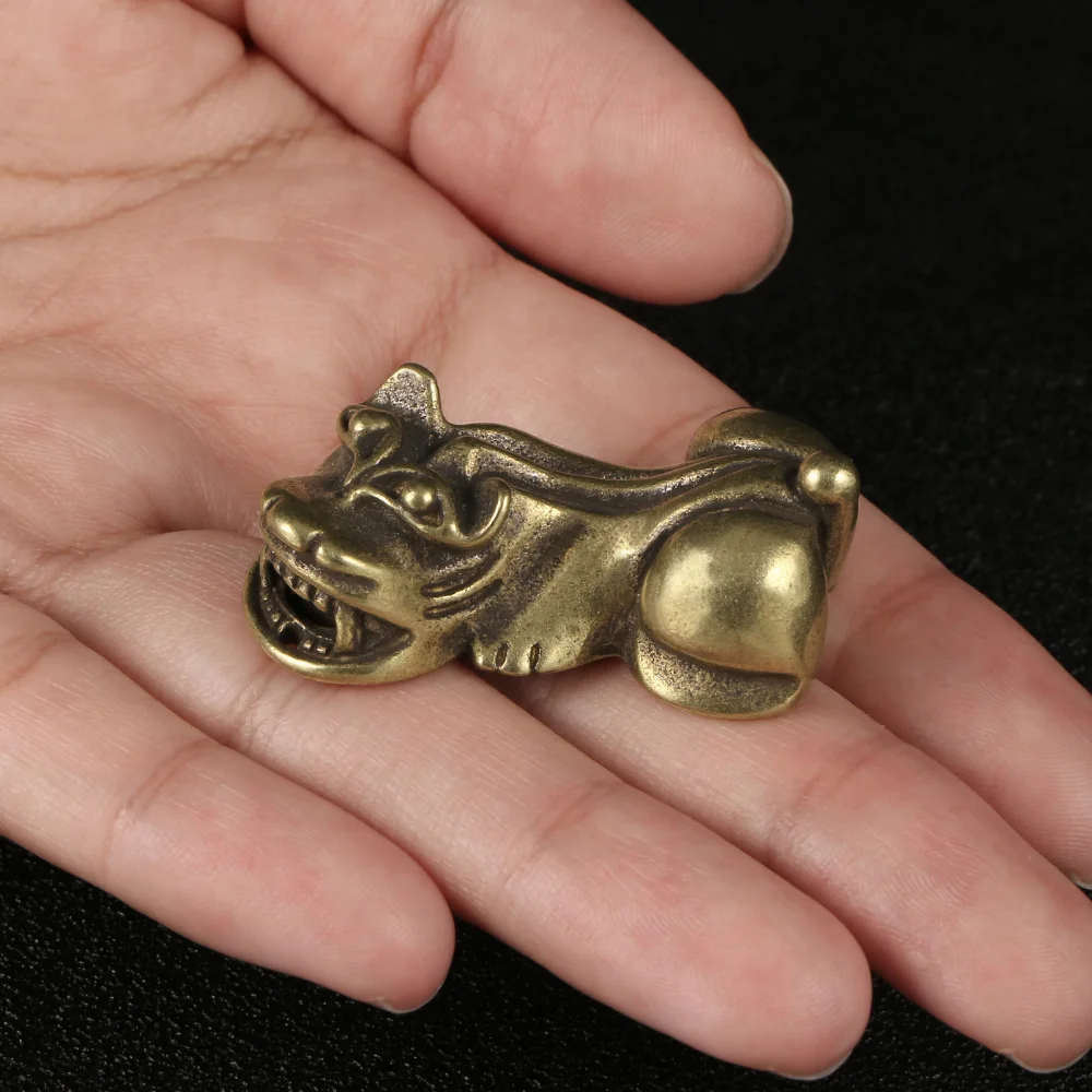 Vintage Solid Brass Kylin Figurine Small Statue Home Decor Feng Shui Ornament Home Decor Collectible Gift