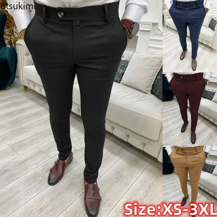 2024 Men's Solid Casual Trousers Trend Slim Business Formal Pants Simple Versatile High Waist Pencil Pants Men Pants Four Season