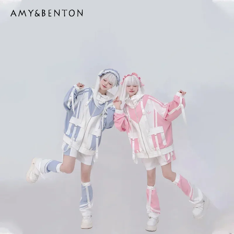 

25COSЯпонская двумерная одежда, женская оригинальная шахтная субкультура, негабаритная куртка с капюшоном, повседневные брюки из двух частей S