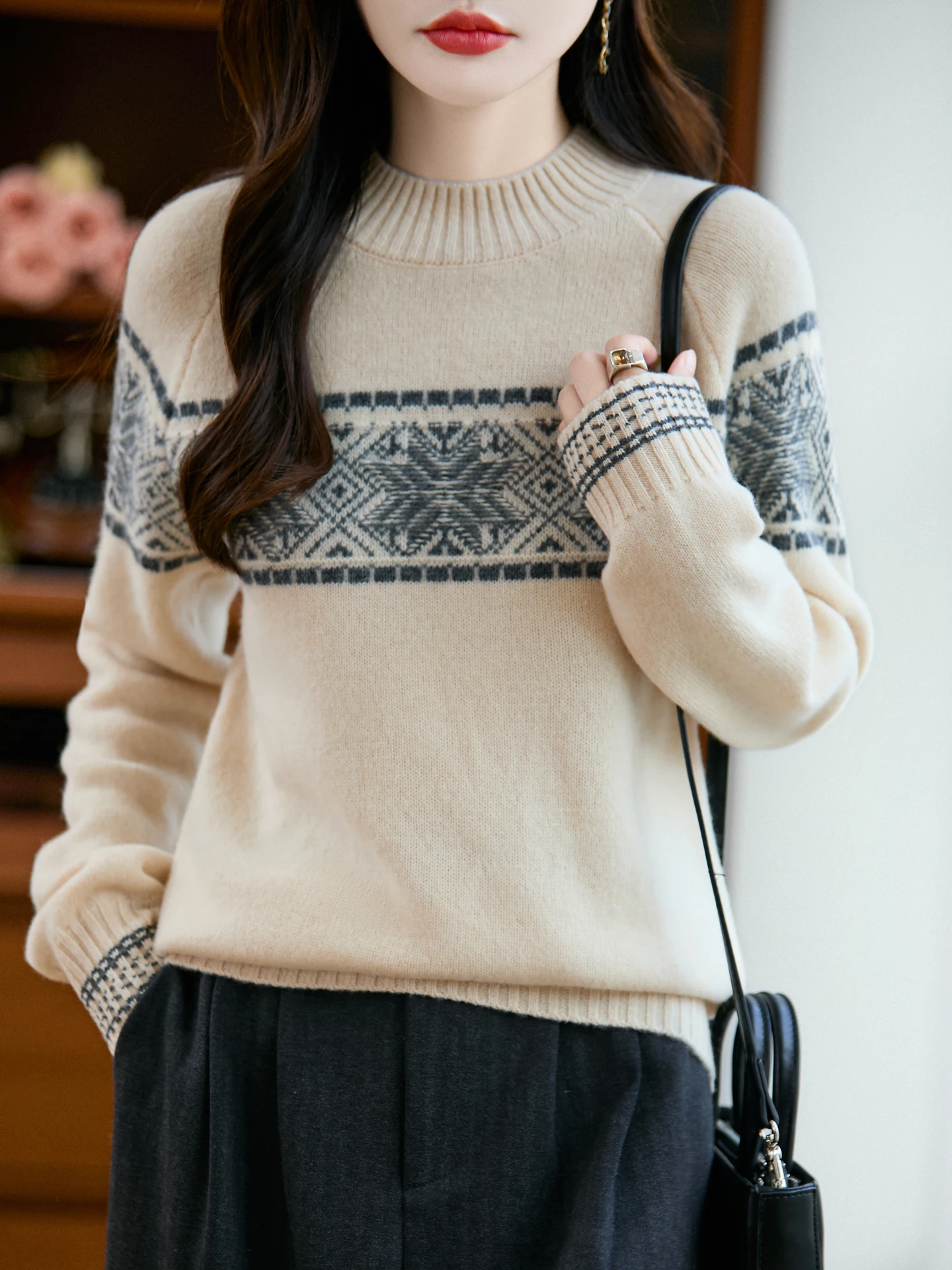 

Осень-зима, 100% мериносовая шерсть, женский утолщенный повседневный модный вязаный кашемировый свитер с высоким воротом Fair Island