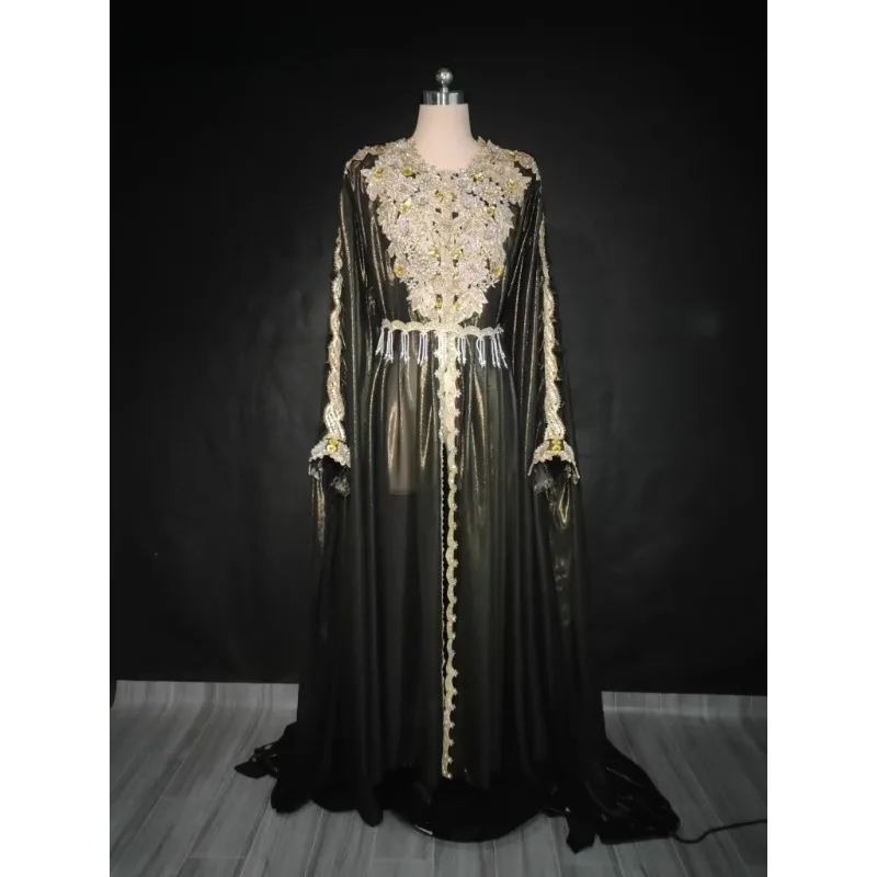 Abito da spettacolo con abito Haligi personalizzato, industria pesante, pieno di diamanti, in chiffon stampato a caldo, costume di danza del ventre esotico