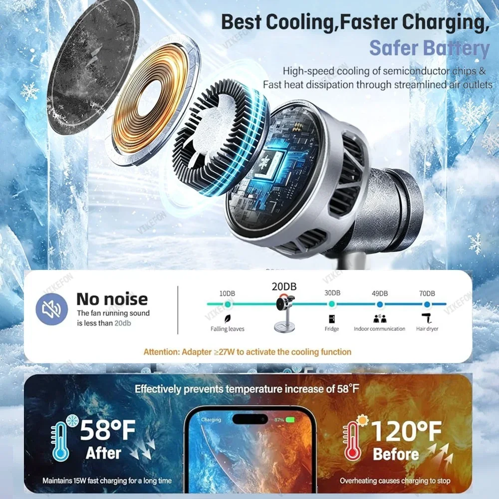 3-in-1 TEC-Kühlung 25W Kabelloses Ladegerät für Magsafe iPhone 17 16 Pro Max Apple Watch 11-3 Airpods Pro 3/2 Schnelllade-Station – Detail 3