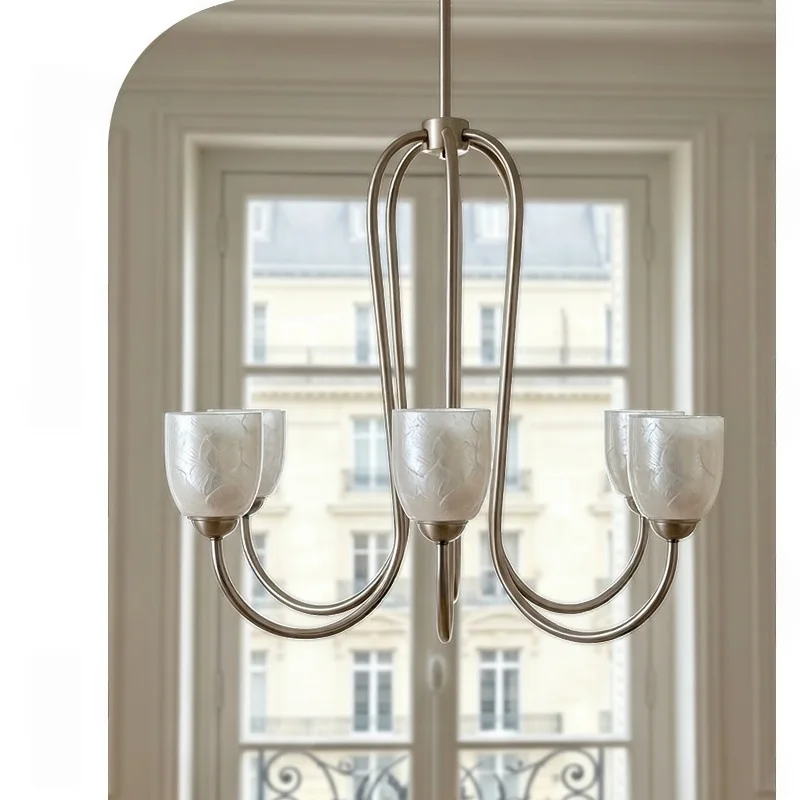 French creative shell chandelier, living room main light, high-grade wrought iron medieval dining room chandelier, bedroom lamp