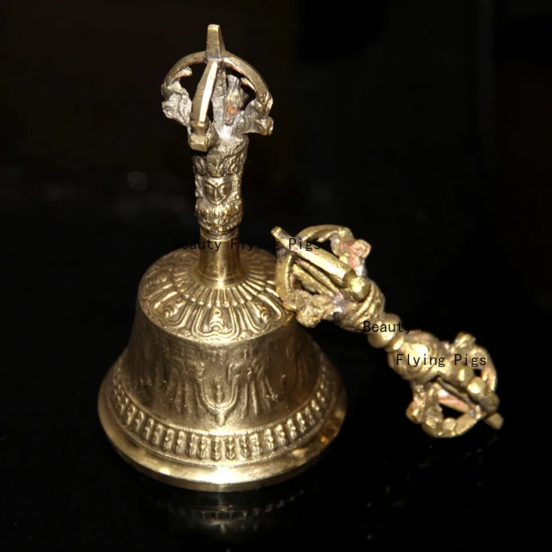 1pc Metal Bell Ornament Feng Shui Accessories Temple Hand Cranked Bell Dharma Artifacts Home Decor Sacrificial Supplies