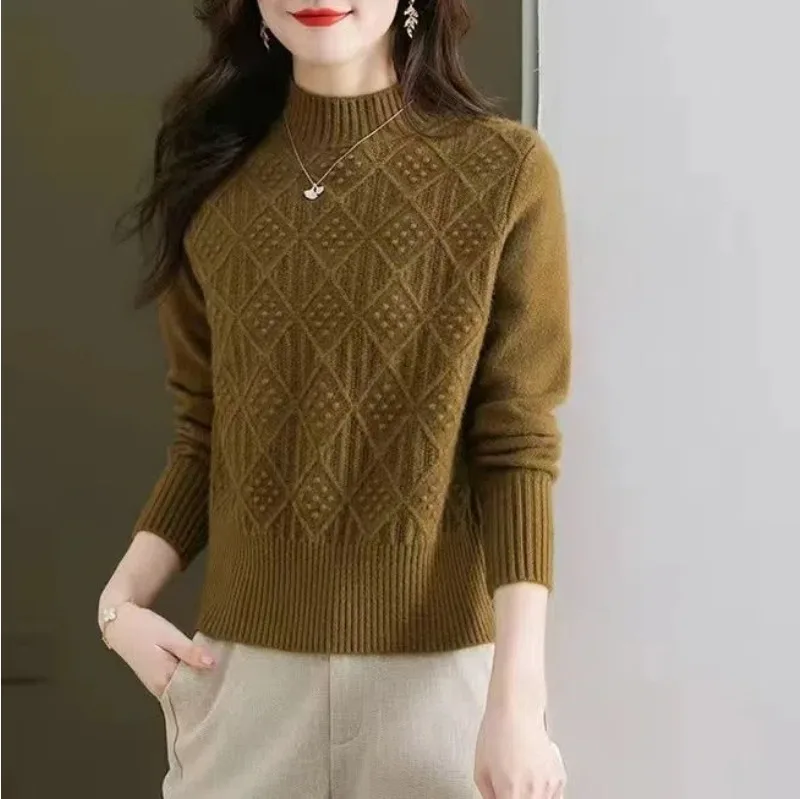 Comfortable Solid Color Pullover Long Sleeve Sweater Knitted Women's Clothing O-Neck Autumn Winter Screw Thread Korean Tops