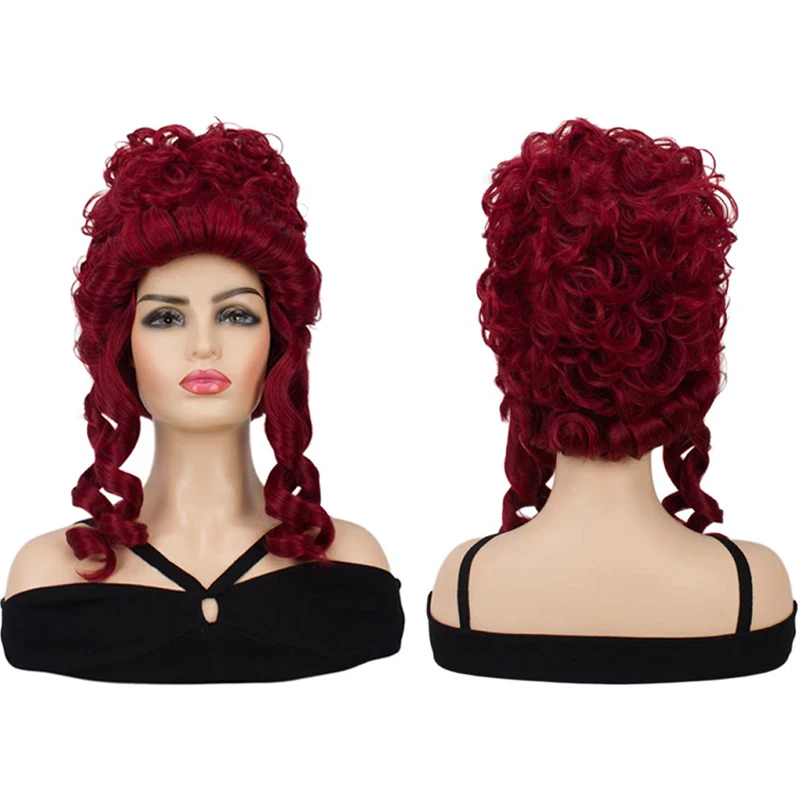 

Burgundy Victorian Curly Wig Marie Antoinette Cosplay Renaissance Queen Heat Resistant Synthetic Hair for Women Halloween Party