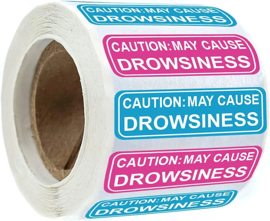 Caution May Cause Drowsiness Stickers Veterinary Labels Medication Instruction Labels 1/2 * 1.5 Inch 500 pcs/Roll