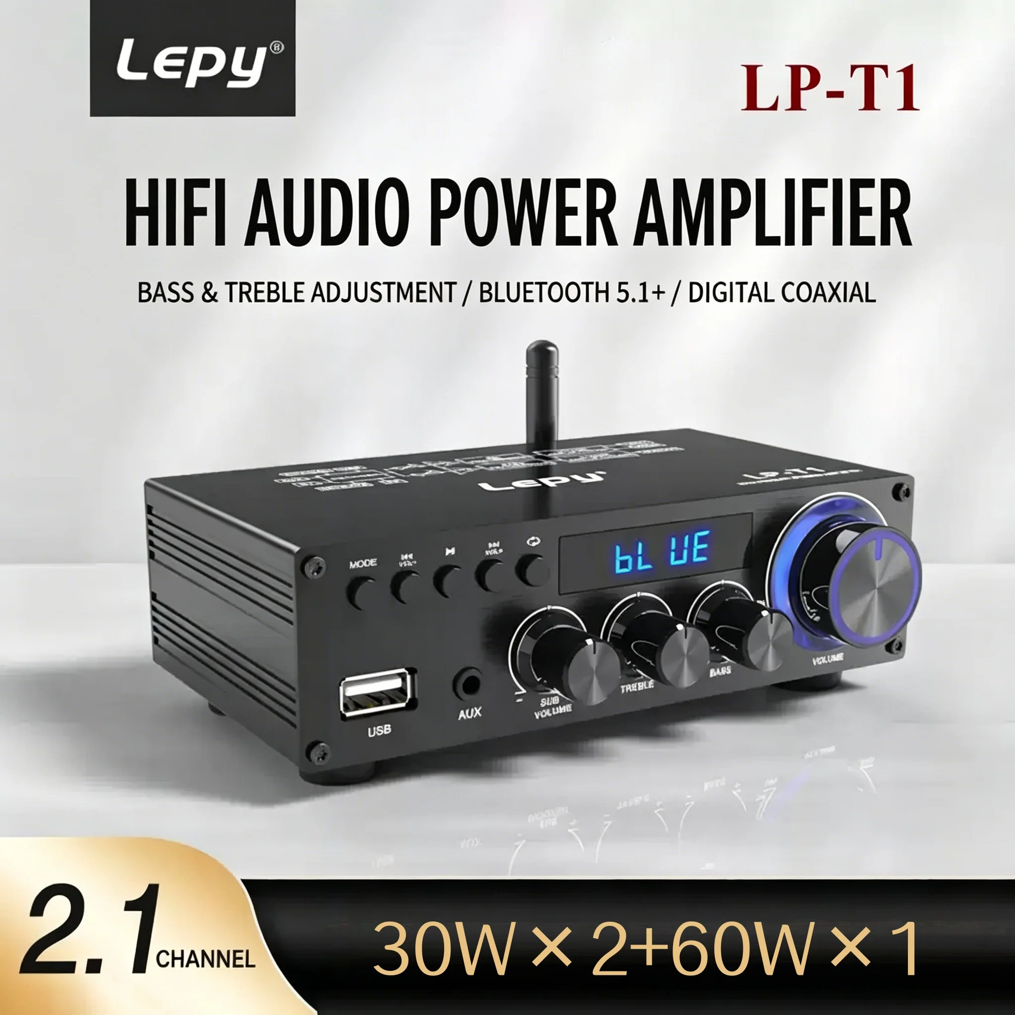 Amplificador de alta potencia Lepy-T1, sonido HiFi de 30Wx2+60W, subwoofer de graves súper potentes de 2.1 canales, Bluetooth 5.1+, control remoto USB coaxial