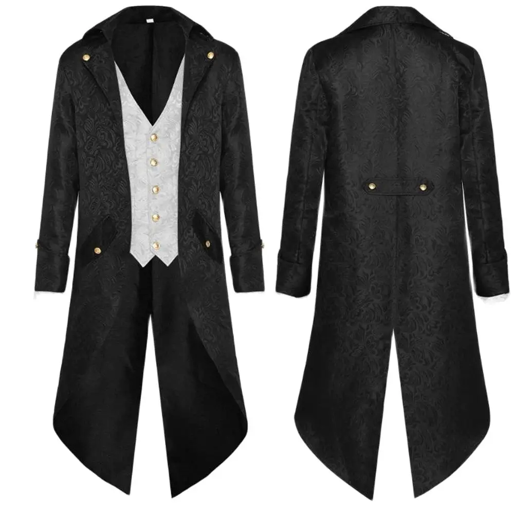 2024 New European and American Men's Medieval Retro Clothing Men's Mid-Length Punk Retro Tuxedo Dress Up Outerwear Jacquard Top