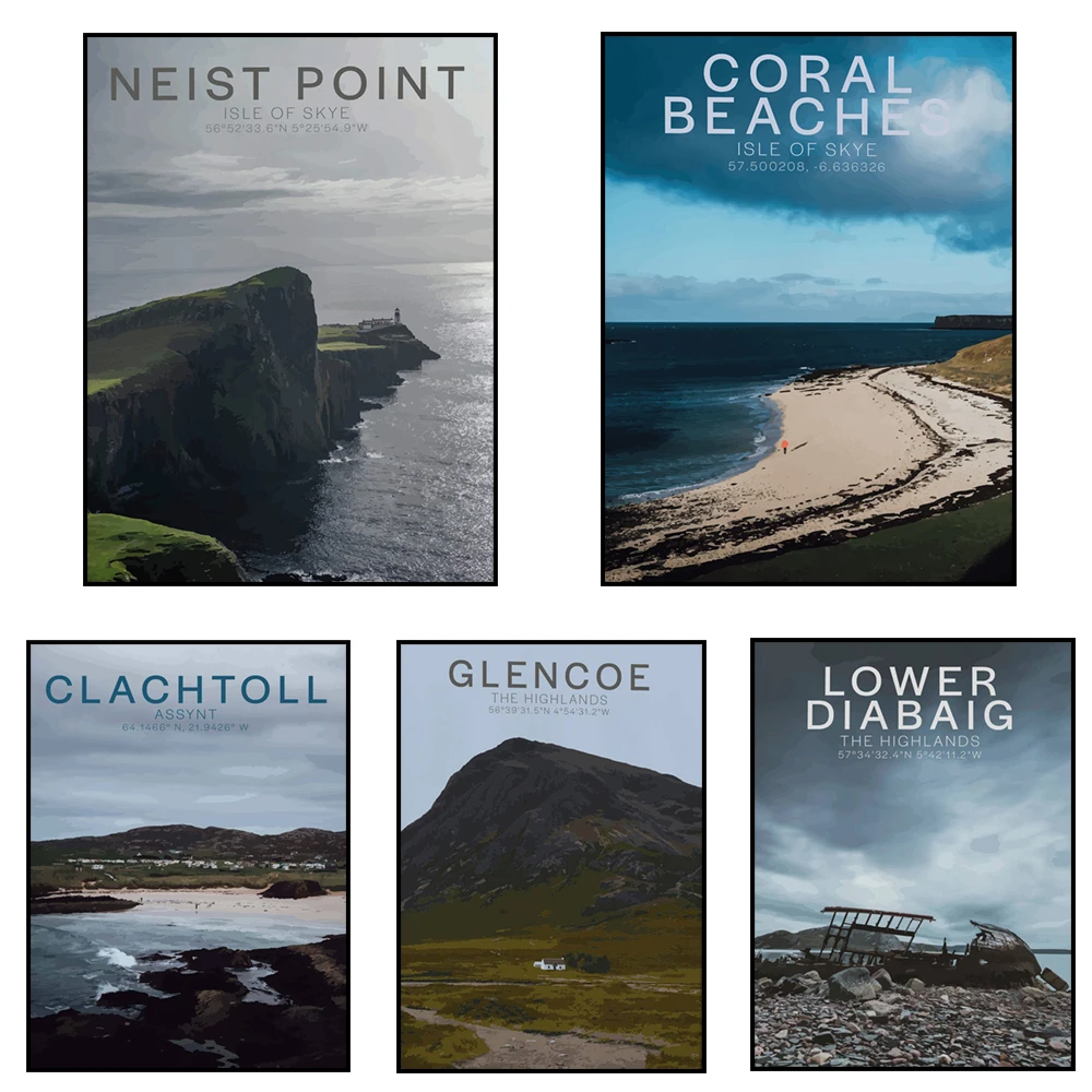 Scottish Highlands Travel Poster - Glendale Isle of Skye Coral Beach Kylesku Bridge North Coast 500 - Isle of Skye Artwork