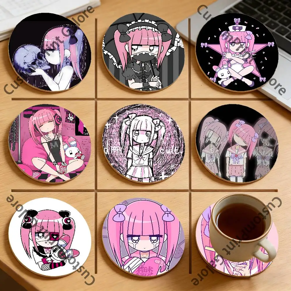 

M-Menhera Girl C-Chan Eco-Friendly Pine Coasters HD Print Design Non-Slip, Heat-Resistant Table Protection