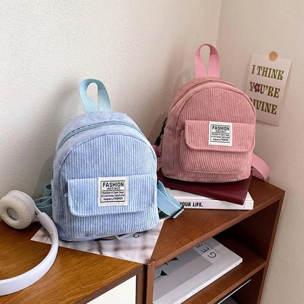 Fashion Phone Bags Corduroy Backpack Handbag Korean Style Mini Shoulder Bags Solid Color Rucksack Women School Bags Women