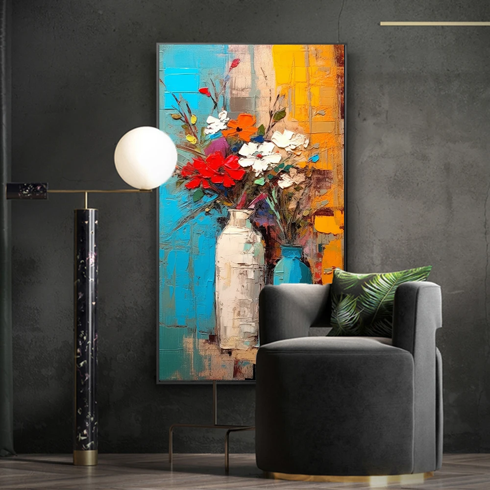 مجردة الرجعية بوعاء زهرة جدار الفن ، قماش اللوحة ، ملصق الجمالية ، الطباعة ، غرفة المعيشة ، الشرفة ، الخلفية ، ديكور المنزل
