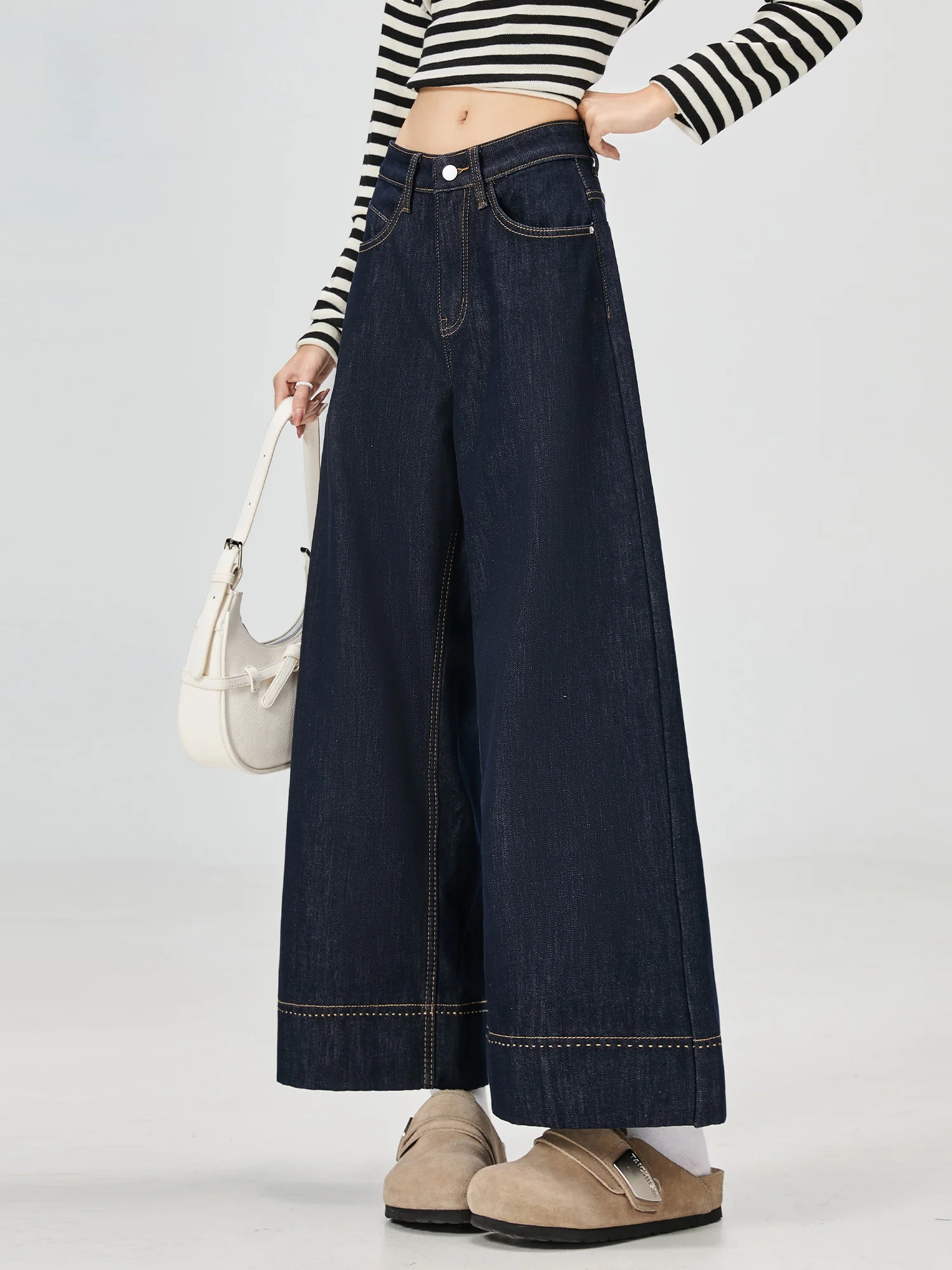 

Bal S&K Series Vintage High Waist Wide Leg Denim Jeans Women's Spring New Small Size Skinny Tube Pants Blue