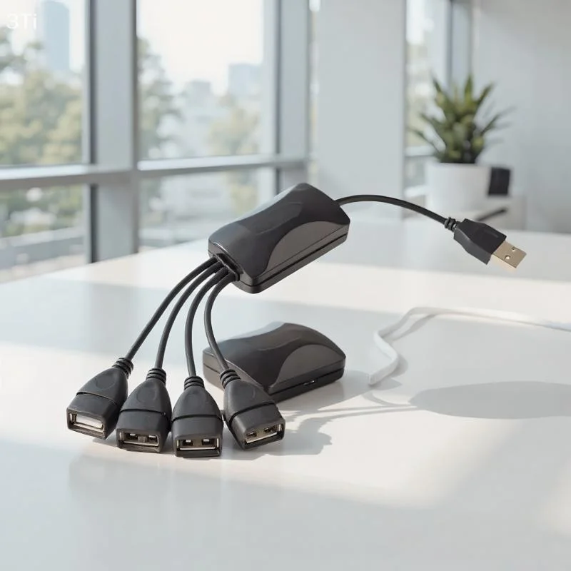 أربعة منافذ USB 2.0 HUB Splitter بواسطة كابل بيانات تمديد 1 ذكر إلى 4 أنثى - يتضمن مقبس محول الطاقة
