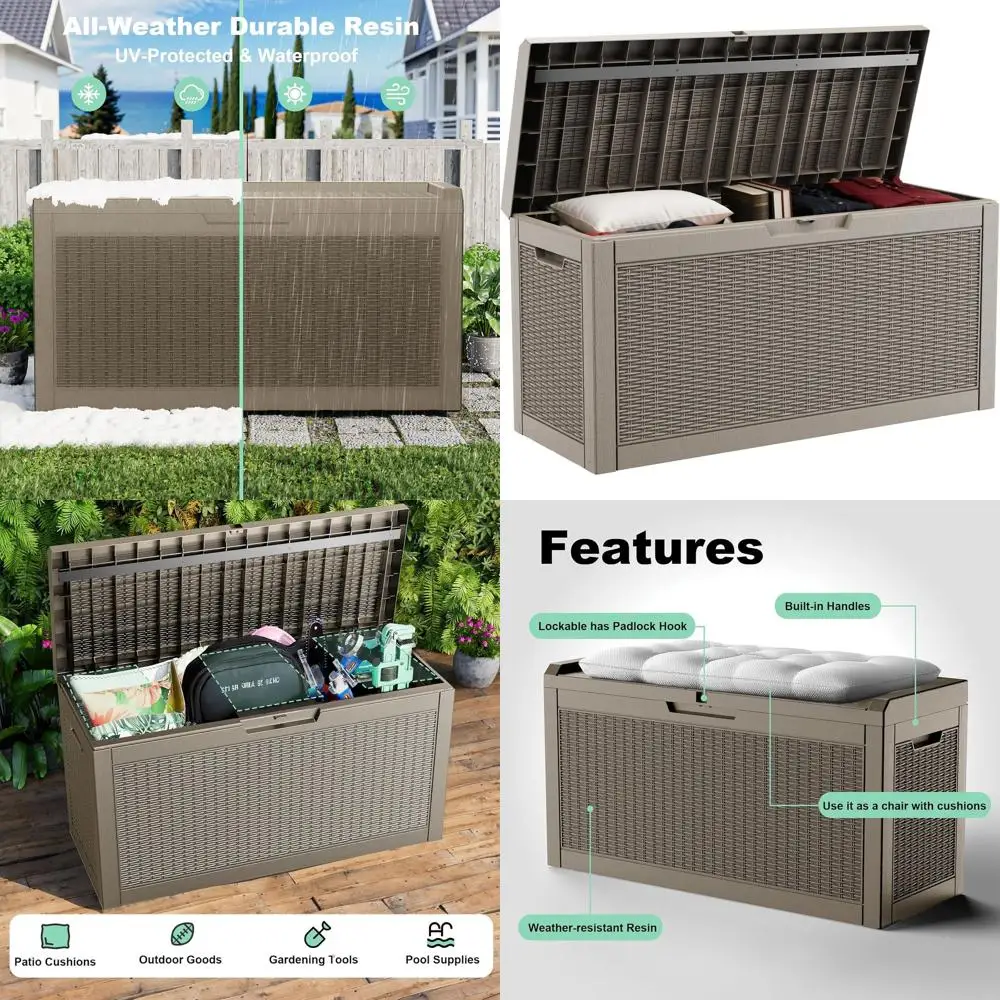 

Gray 60 Gallon Lockable Outdoor Storage Box for Patio Furniture, Cushions, Garden Tools, and Pool Supplies