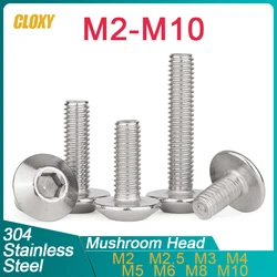 M2 M2.5 M3 M4 M5 M6 M8 M10 304 Stainless Steel Hex Socket Head  Screws Mushroom Head Hexagon Socket Button Head Bolt Screws