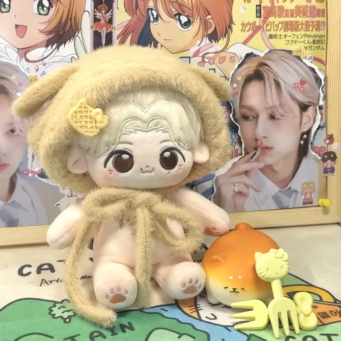 محشوة 20 سنتيمتر لعبة أنيمي WenJunhui يونيو الحيوان الأذن وسيم الشعر الأصفر الجسم أفخم دمية الكرتون فستان دمية محشوة تأثيري هدية