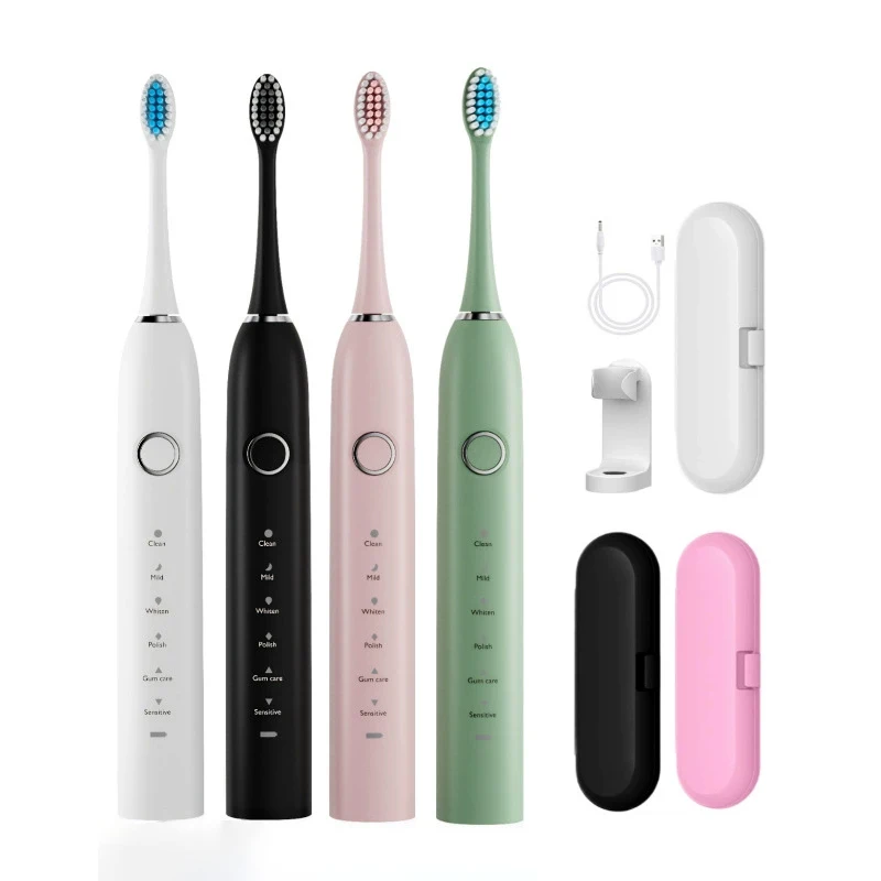 

Ultrasonic Sonic Electric Toothbrush for Adults 6 Modes Rechargeable USB Charger Tooth Brushes 4 Replacement Heads Waterproof