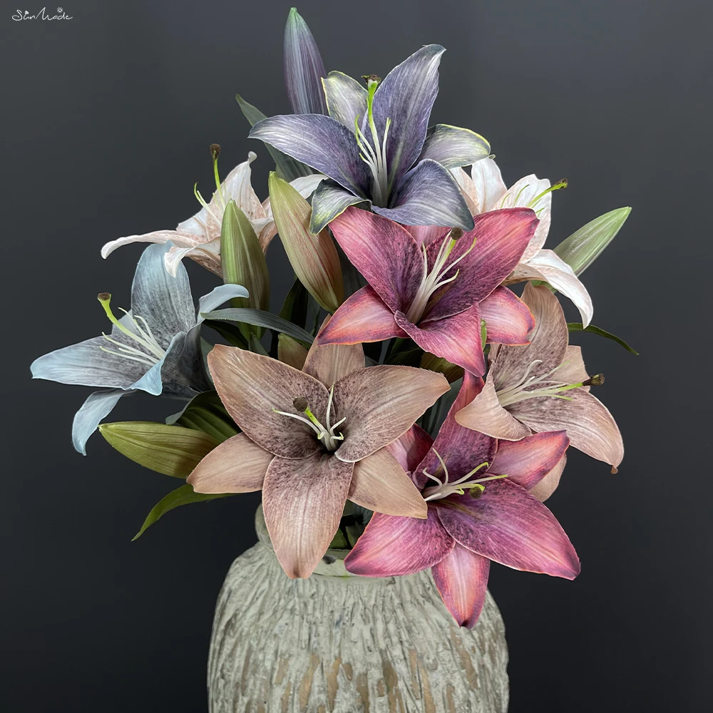 SunMade Luxury Classical Lily Branch Silk Artificial Flowers Home Decor Christmas Decoration Flores Artificales Wedding Flower